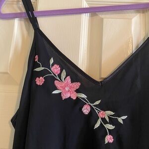 Vintage pink and black floral night gown, slip mini dress